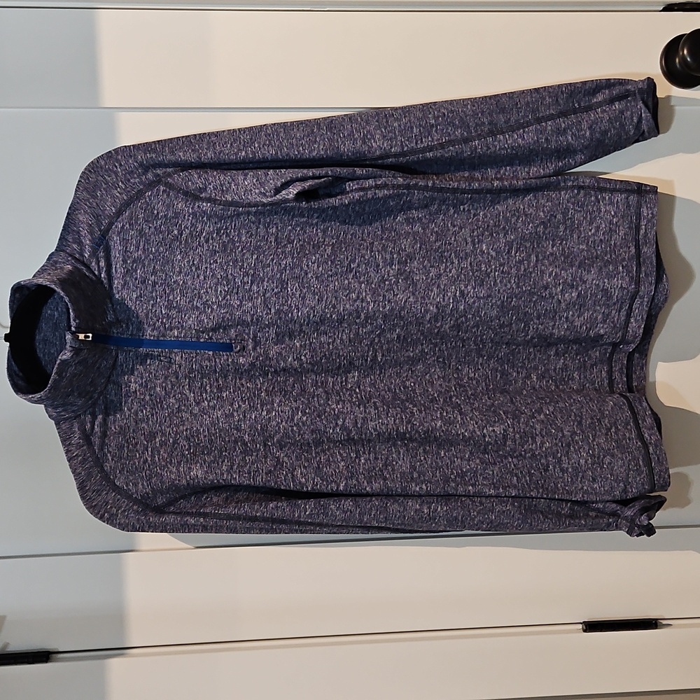Lululemon Men's Surge 1/4 Zip Pullover Jacket Heathered Ink Blue Thumbholes